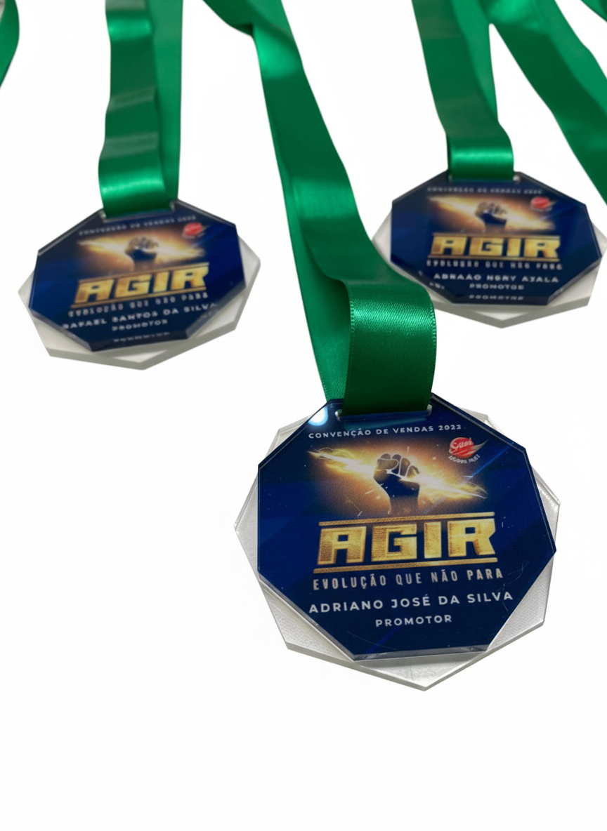 Medalha personalizada em acrílico para eventos corporativos — Case Acrílicos